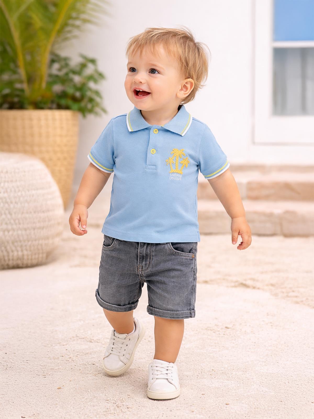 Concept Pike Palmiye Tişört Kot Şortlu 2'li 6-18 Ay Takım - Mavi