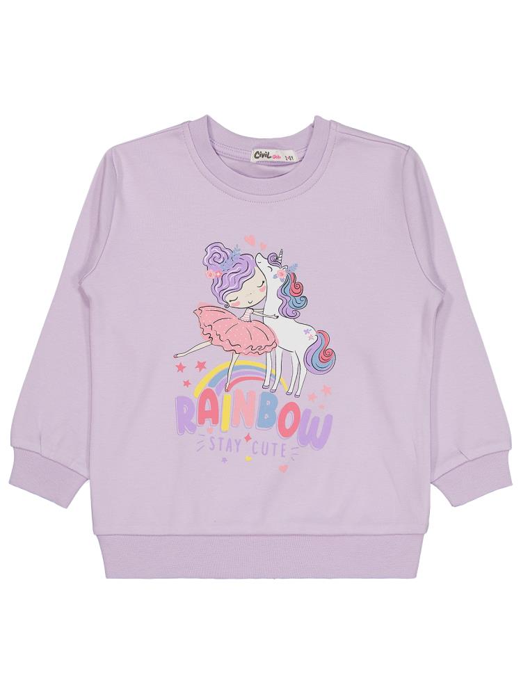 Civil Girls Rainbow Baskılı 2-5 Yaş Sweatshirt - Lila