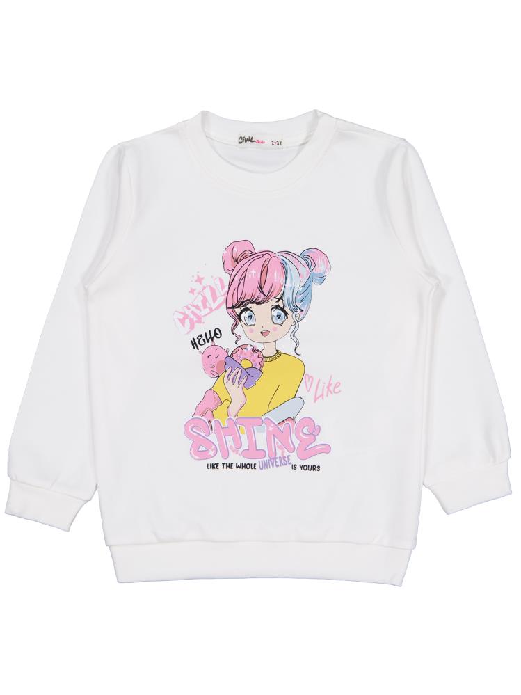 Civil Girls Anime Baskılı 2-5 Yaş Sweatshirt - Ekru