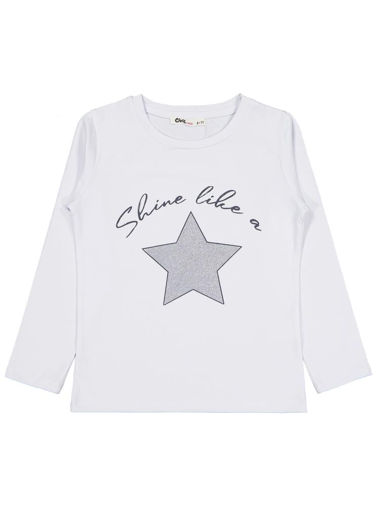 Civil Girls Yıldız Baskılı 6-9 Yaş Sweatshirt - Beyaz