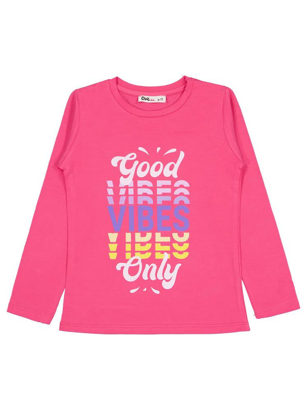 Civil Girls Good Vibes Only Baskılı 6-9 Yaş Sweatshirt - Pembe