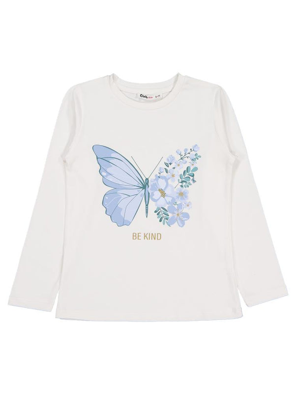 Civil Girls Kelebek Baskılı 6-9 Yaş Sweatshirt - Ekru