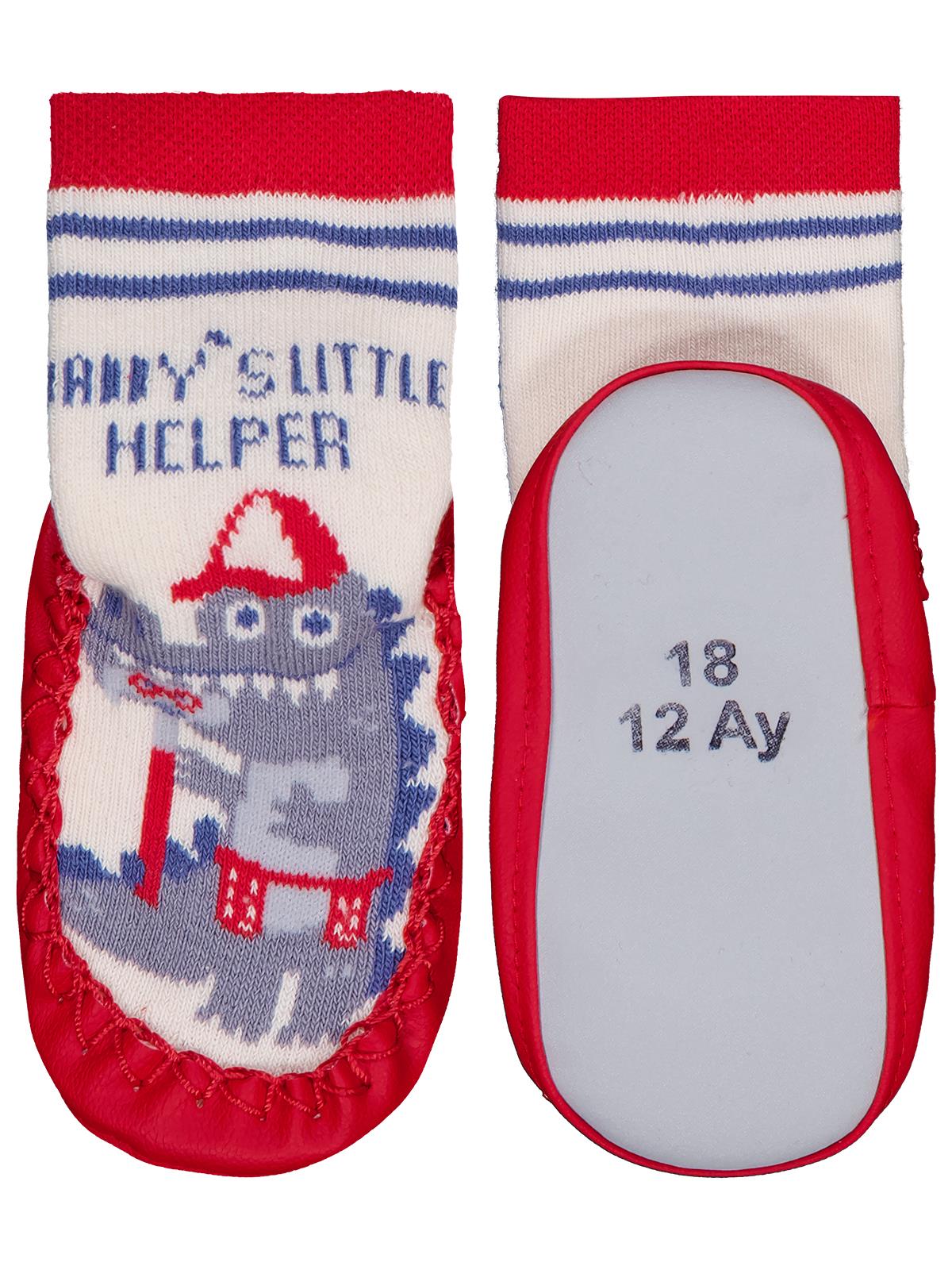 Civil Baby Dinazor Bebek Erkek Havlu Çarık Çorap - Kırmızı