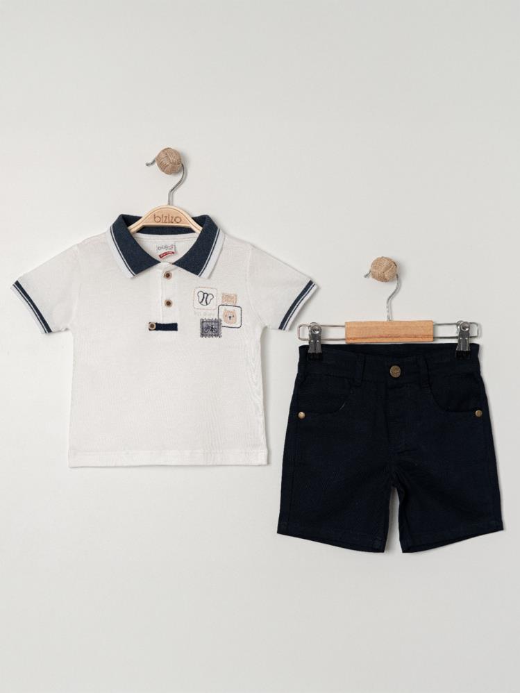 Bizizo Bisiklet nakışlı Polo Yaka 9-24 Ay Takım - Ekru