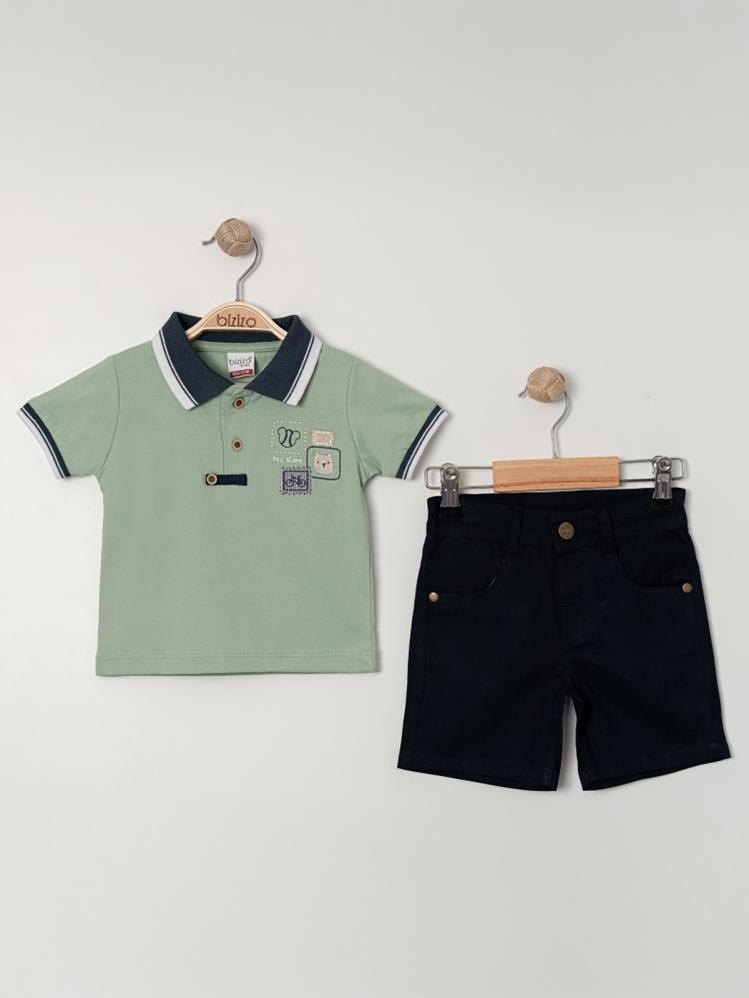 Bizizo Bisiklet nakışlı Polo Yaka 9-24 Ay Takım - Haki