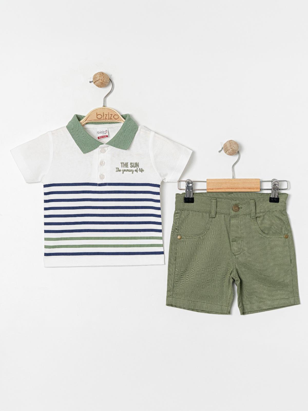 Bizizo Çizgili Polo Yaka 9-24 Ay Takım - Haki