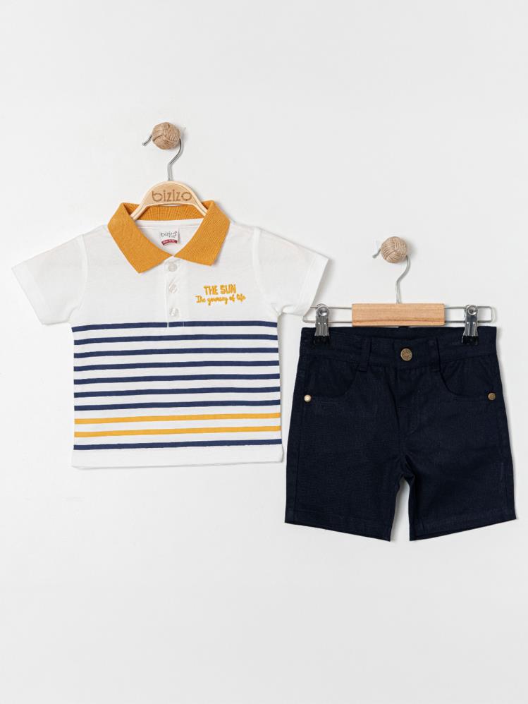 Bizizo Çizgili Polo Yaka 9-24 Ay Takım - Hardal