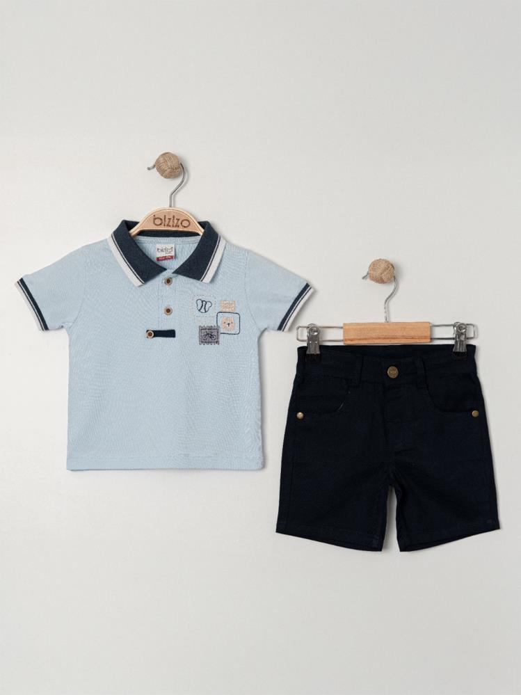 Bizio Bisiklet nakışlı Polo Yaka 9-24 Ay Takım - Mavi