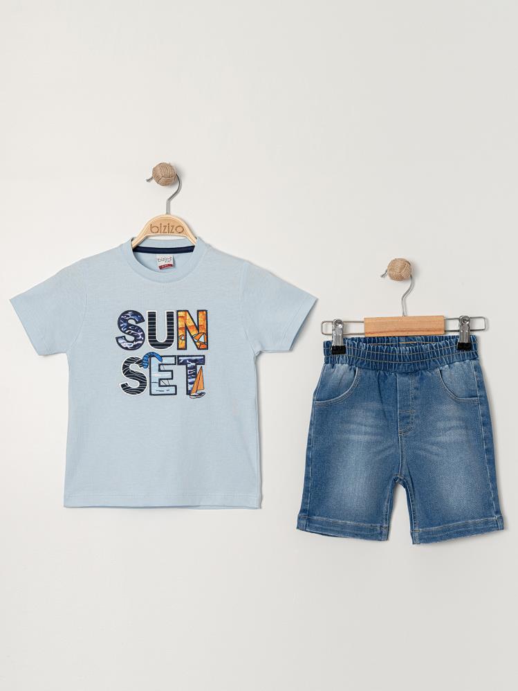 Bizio Sunset baskılı Bisiklet Yaka 2-5 Yaş Takım - Mavi