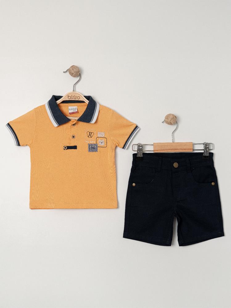 Bizio Bisiklet nakışlı Polo Yaka 9-24 Ay Takım - Turuncu