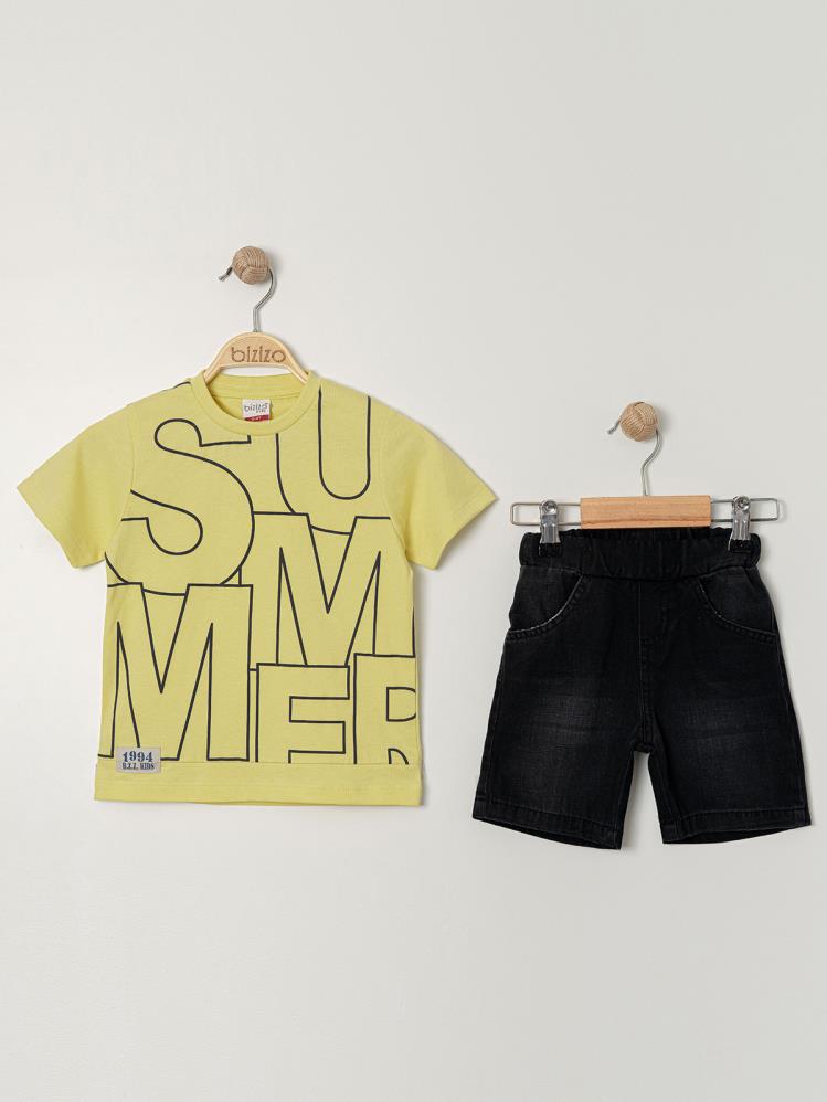 Bizizo Summer baskılı Bisiklet Yaka 2-5 Yaş Takım - Sarı