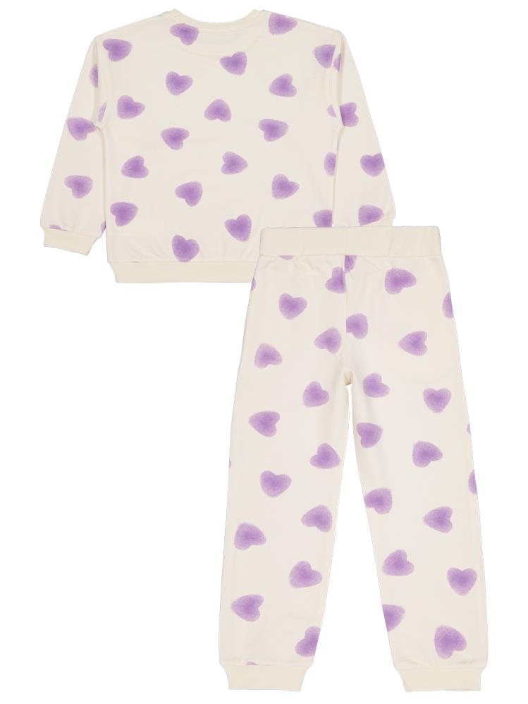 Civil Girls Kalp Baskılı 6-9 Yaş Eşofman Takımı - Ekru