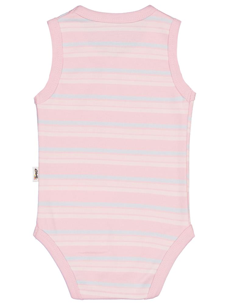 Civil Baby Çizgili Fiyonklu 1-3 Yaş Çıtçıtlı Badi - Pembe