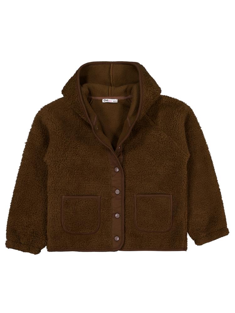 Civil Girls Pelüş Detaylı 10-13 Yaş Hırka - Kahverengi