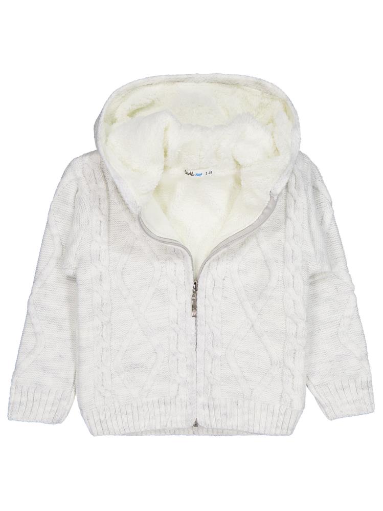 Civil Boys Saç Örgülü İçi Polarlı Kapşonlu 2-5 Yaş Hırka - Gri