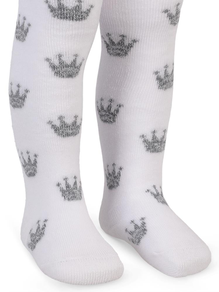 Civil Baby Simli Taç Havlu 6-18 Ay Bebek Kız Külotlu Çorap - Beyaz