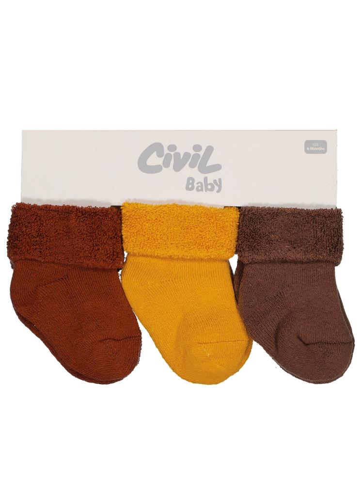 10343 Civil Baby Basic Kıvrık Havlu 6-18 Ay 3'lü Bebek Erkek Çorap Set