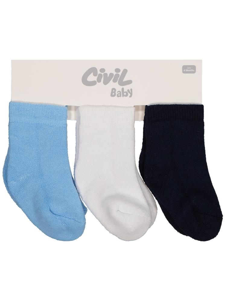 10344 Civil Baby Basic Havlu 6-18 Ay 3'lü Bebek Erkek Çorap Set