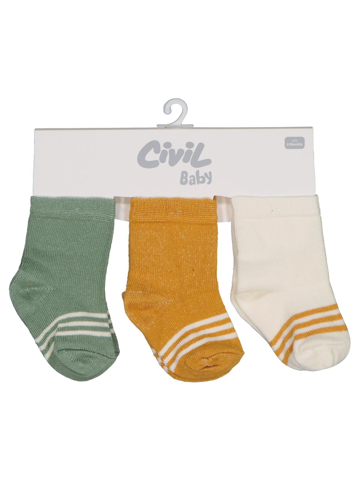 Civil Baby Basic Çizgili 3'lü 6-18 Ay Bebek Erkek Çorap Set
