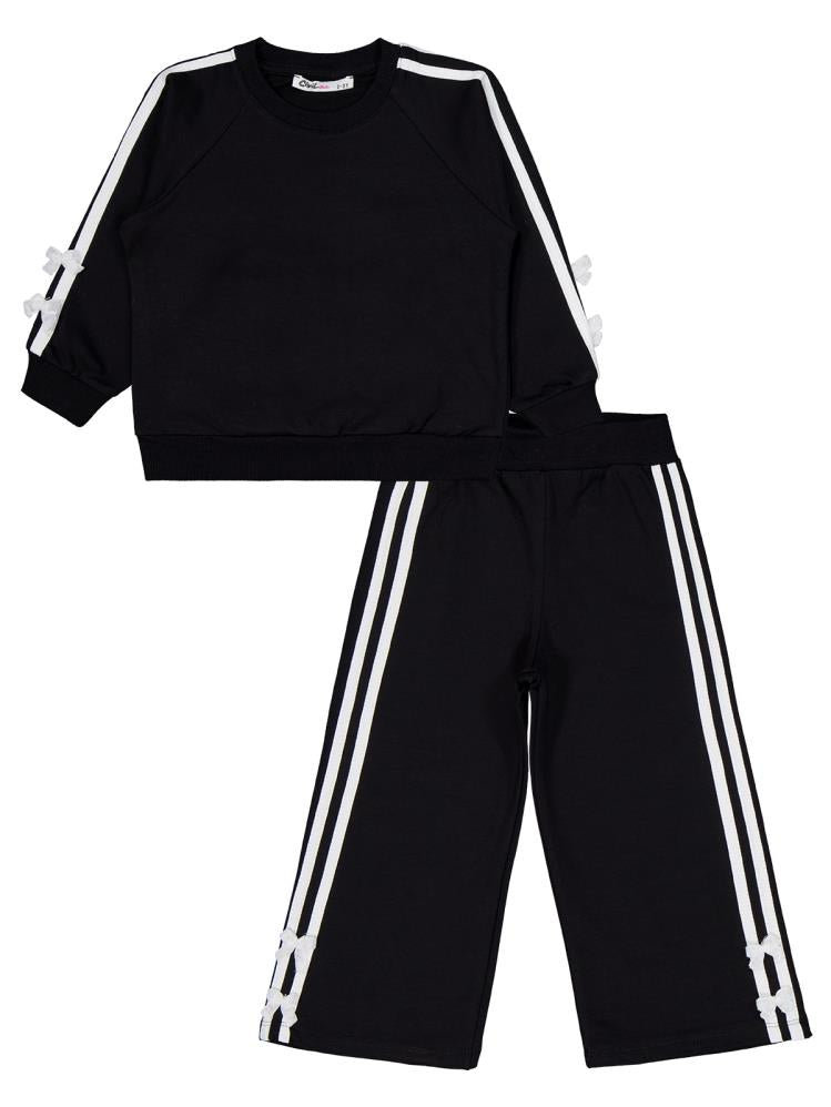 Civil Girls Şeritli Fiyonklu 2-5 Yaş Eşofman Takımı - Siyah