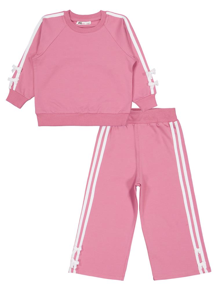 Civil Girls Şeritli Fiyonklu 2-5 Yaş Eşofman Takımı - Pembe