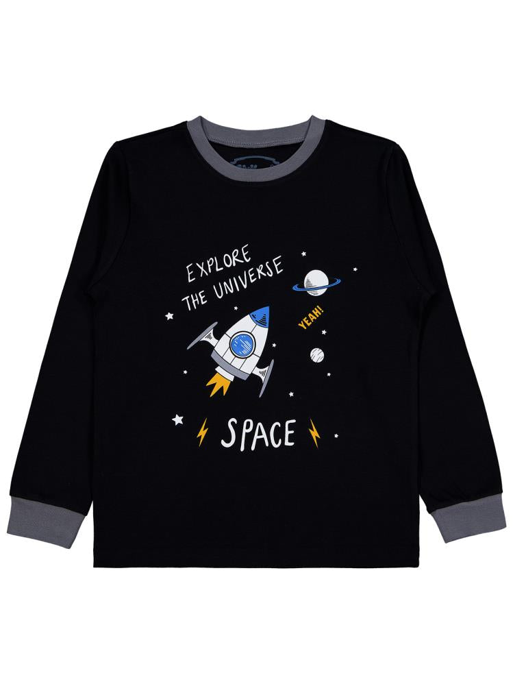 Civil Boys Uzay Kamuflaj Emp. Space Baskılı 6-9 Yaş Pijama Takımı - Gri
