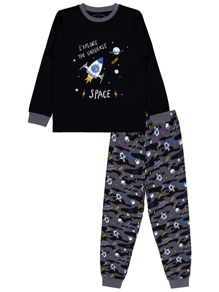 Civil Boys Uzay Kamuflaj Emp. Space Baskılı 6-9 Yaş Pijama Takımı - Gri