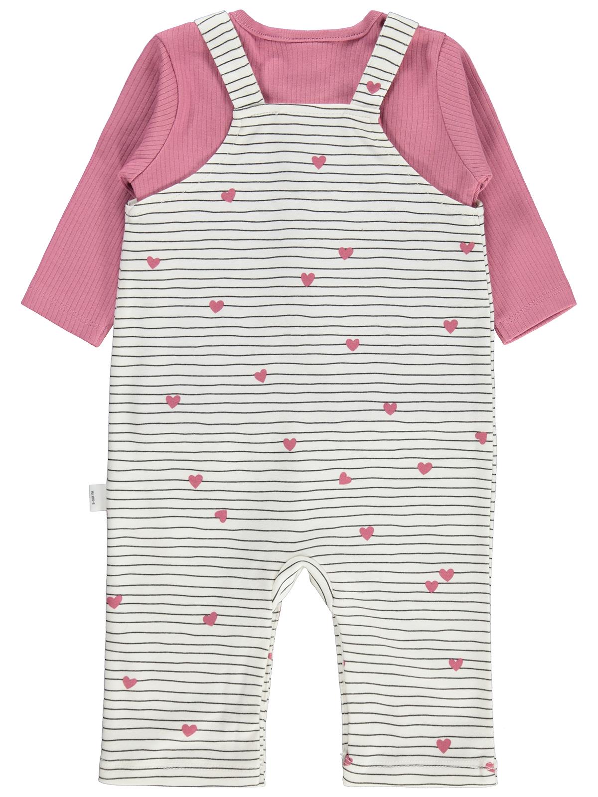 Civil Baby Çizgi Kalp Empirme 6-18 Ay Tulum - Ekru