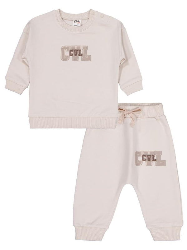 Civil Baby CVL Baskılı 6-18 Ay Takım - Bej