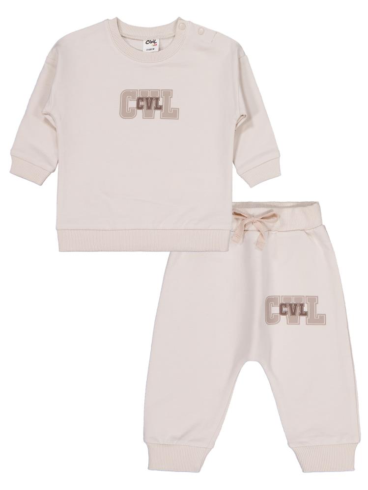 Civil Baby CVL Baskılı 6-18 Ay Takım - Bej