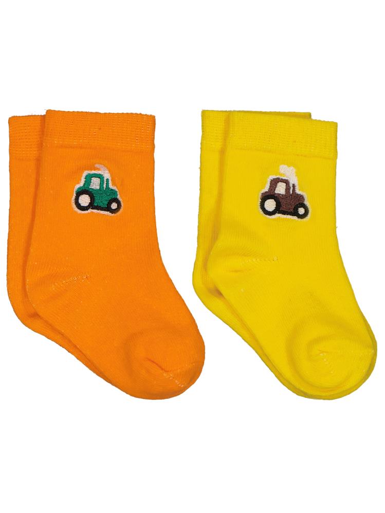 Civil Baby Traktör Aksesuar Nakışlı 2'li 6-18 Ay Bebek Erkek Çorap Set - Sarı