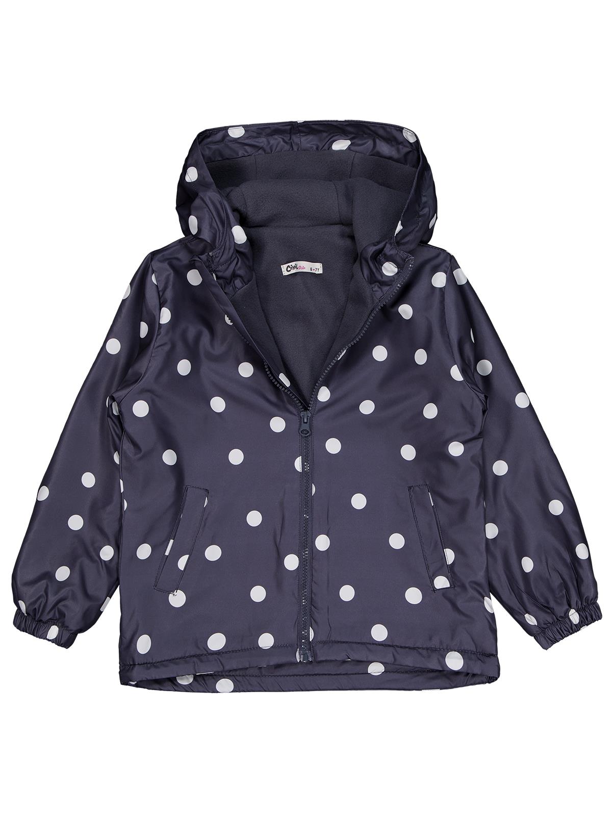 Civil Girls Polarlı Puan Baskılı 6-9 Yaş Yağmurluk - Gri