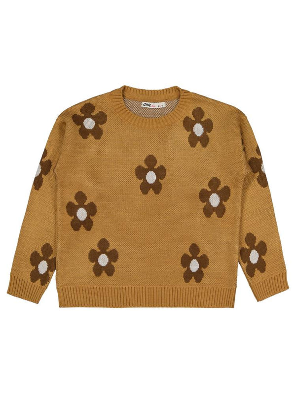 Civil Girls Papatya Desenli 6-9 Yaş Kazak - Ekru