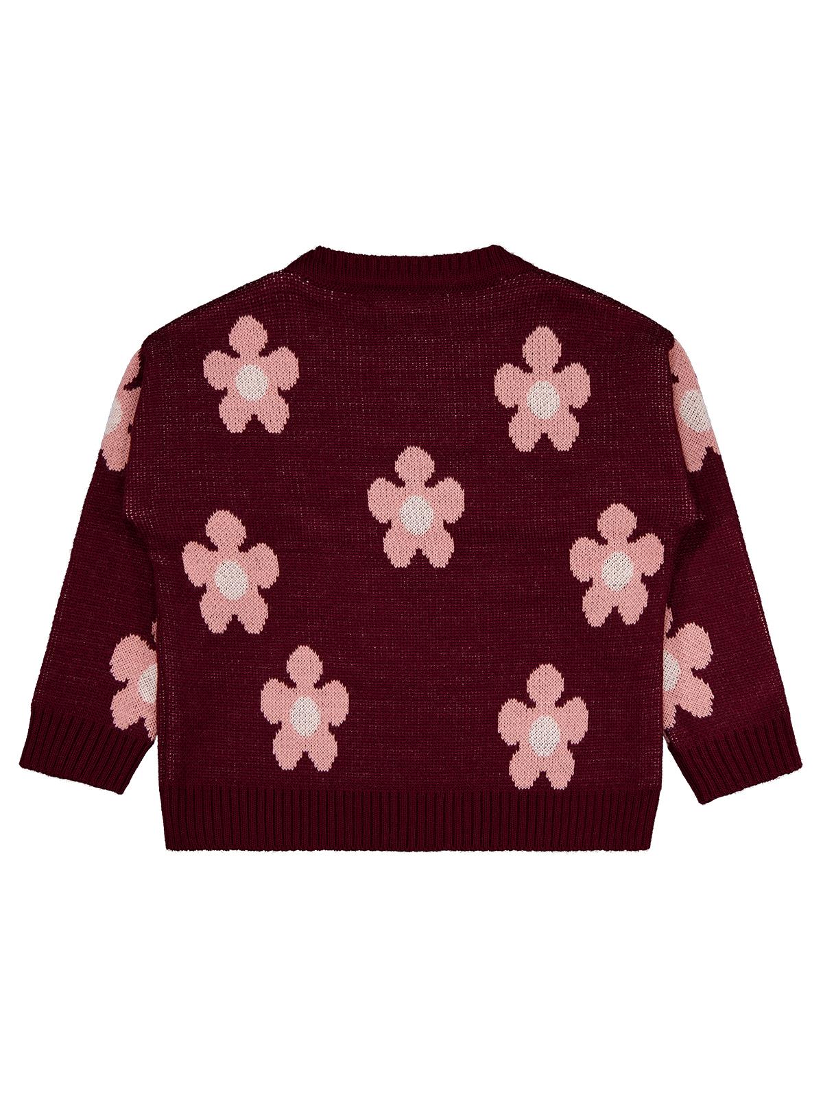 Civil Girls Papatya Desenli 2-5 Yaş Kazak - Bordo