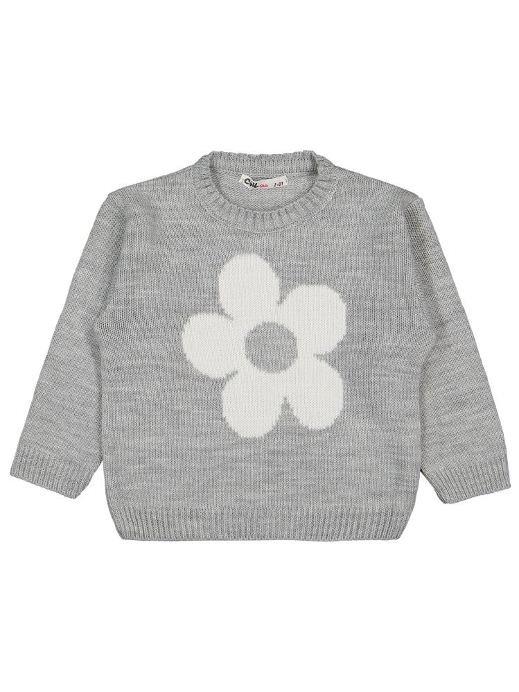 Civil Girls Büyük Çiçek Desenli 2-5 Yaş Kazak - Gri