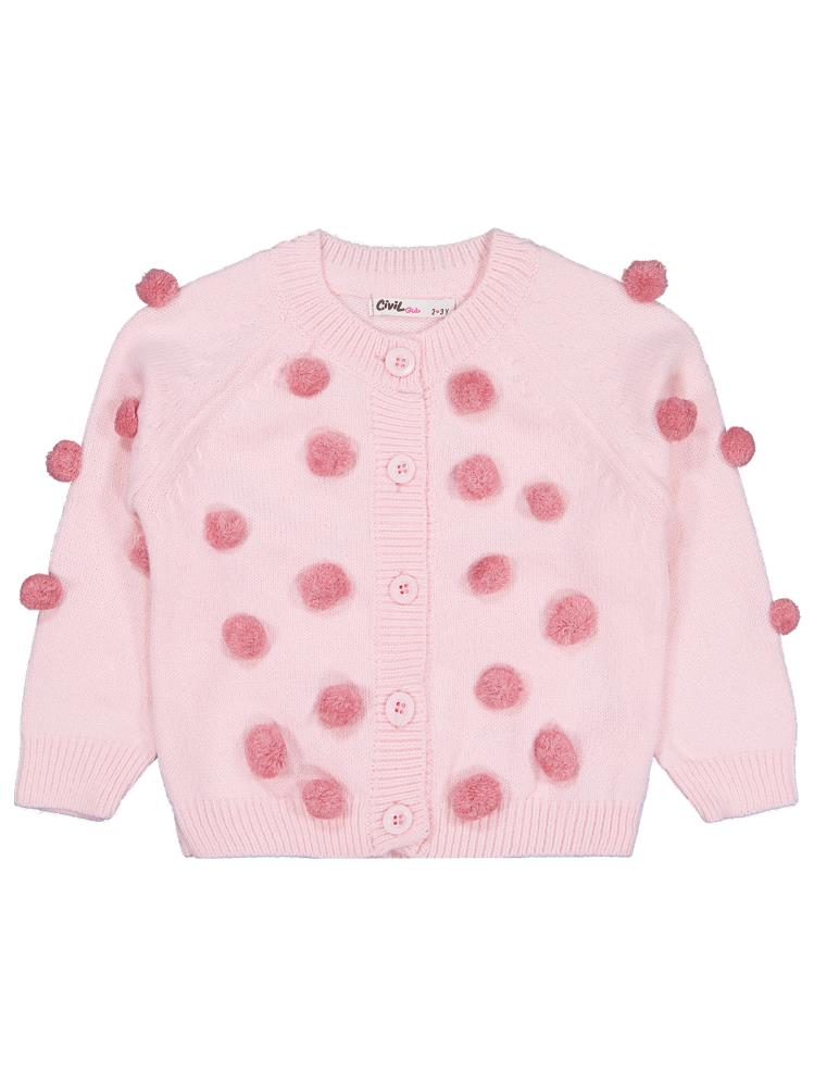 Civil Girls Ponponlu 2-5 Yaş Hırka - Pembe