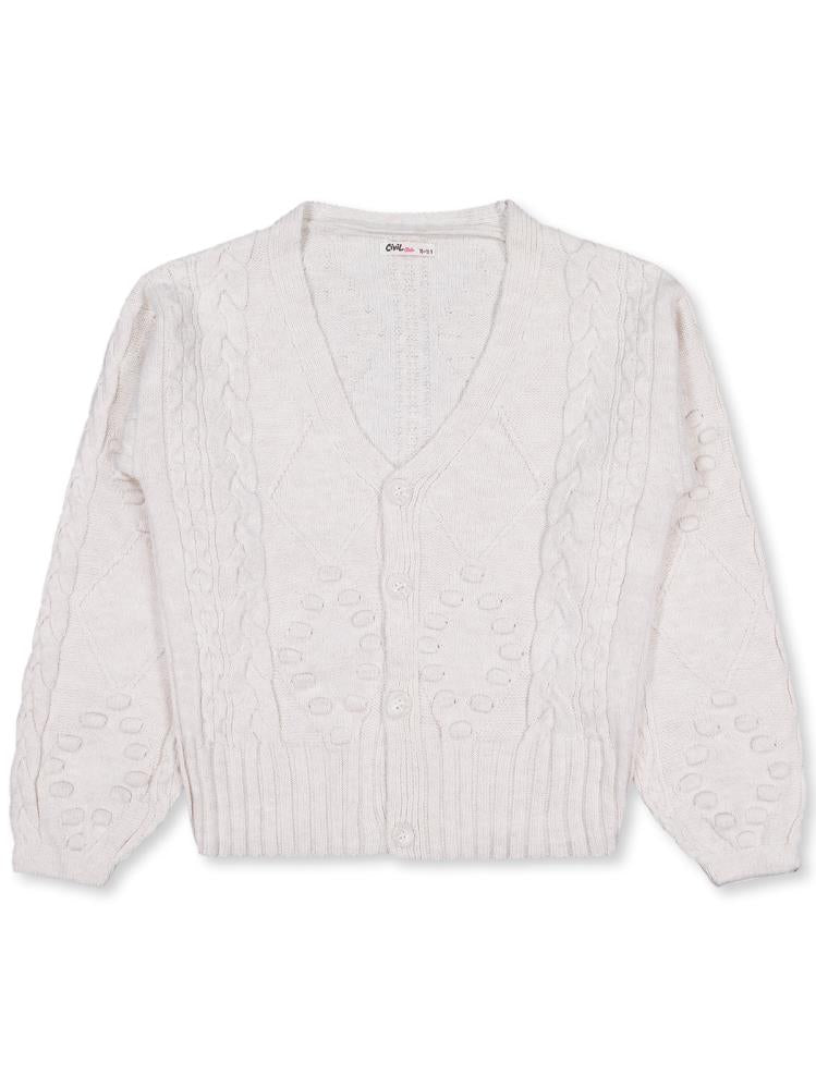 Civil Girls Nohut Desenli 10-13 Yaş Hırka - Bej