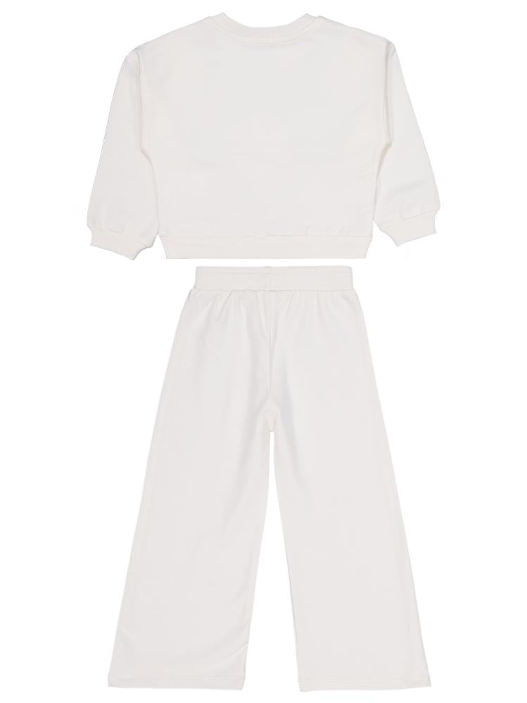 Civil Girls Çiçek Aksesuarlı 2-5 Yaş Eşofman Takımı - Ekru