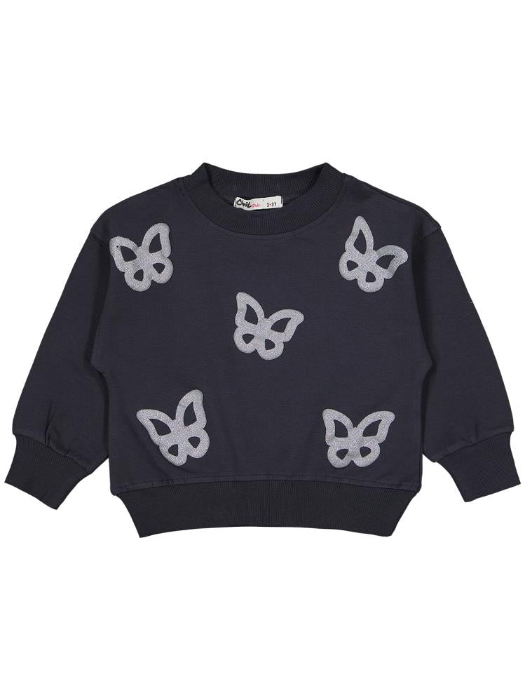 Civil Girls Simli Kelebek Baskılı 2-5 Yaş Takım - Gri