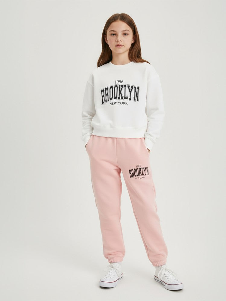 Civil Girls Brooklyn Baskılı 10-13 Yaş Eşofman Takımı - Ekru