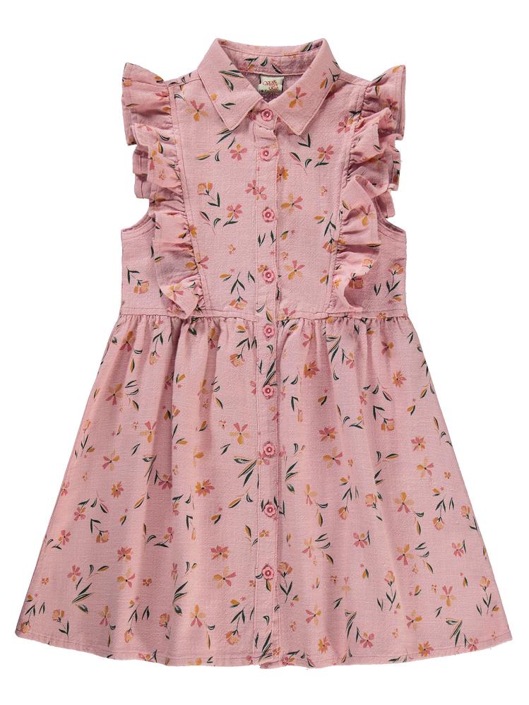 Civil Girls Büyük Çiçekli 6-9 Yaş Elbise - Pembe