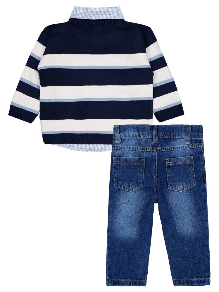 Civil Baby Çizgli Kazak 3'lü Set 6-18 Ay Takım - Lacivert