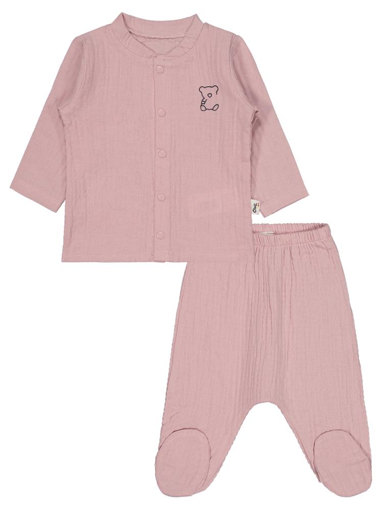 20255 Civil Baby Ayıcık Baskılı 1-9 Ay Pijama Takımı - Pembe