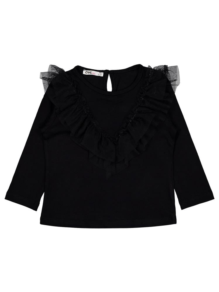 Civil Girls Tül Fırfırlı 2-5 Yaş Sweatshirt - Siyah
