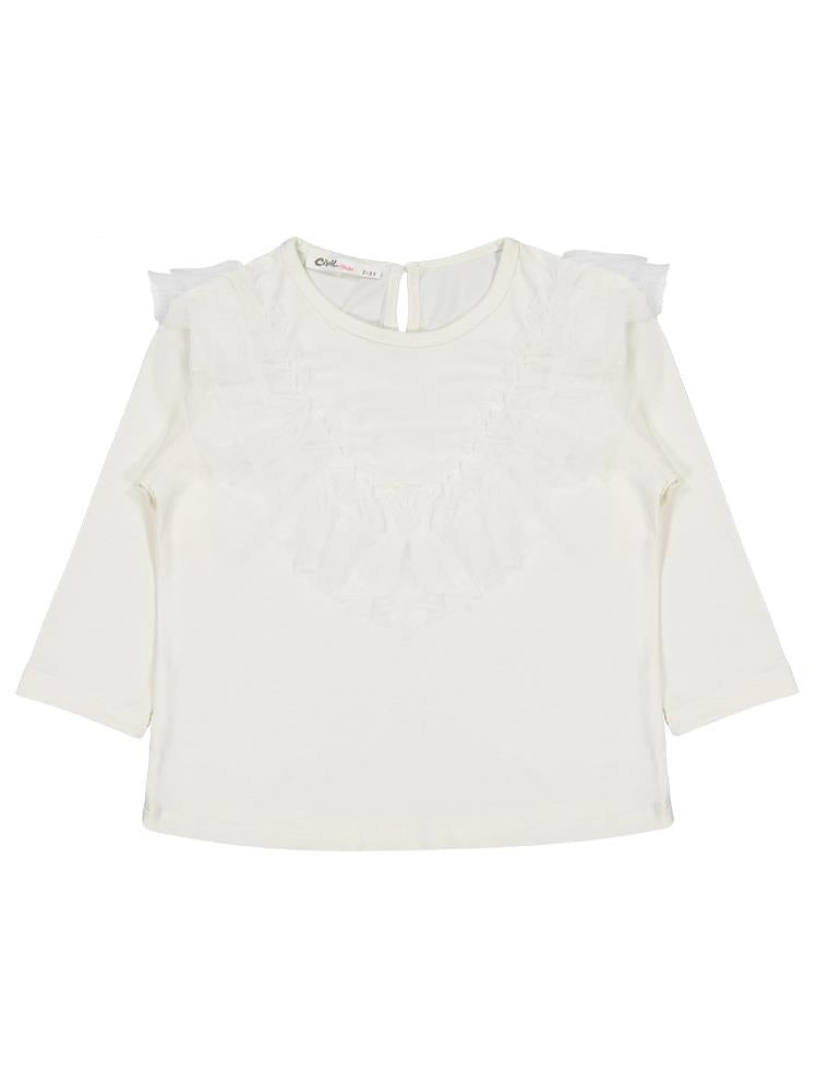 Civil Girls Tül Fırfırlı 2-5 Yaş Sweatshirt - Ekru