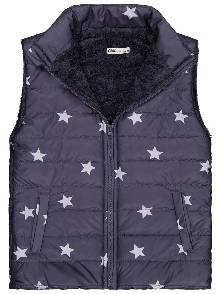 Civil Girls Yıldız Baskılı 10-13 Yaş Yelek - Gri