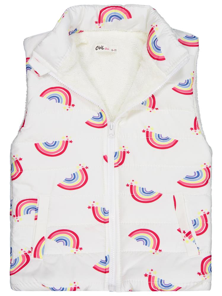 Civil Girls Rainbow Baskılı 6-9 Yaş Yelek - Ekru