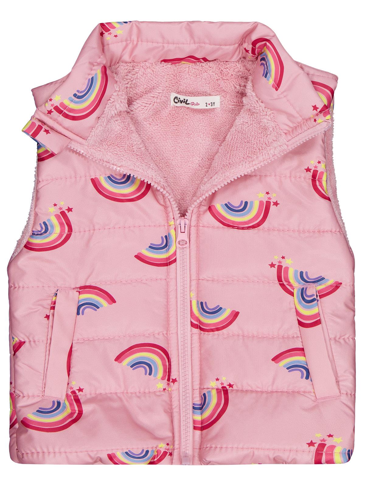 Civil Girls Rainbow Baskılı 2-5 Yaş Yelek - Pembe
