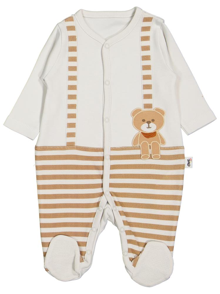 Civil Baby Ayıcık Çizgili Empirme 0-1 Ay Zıbın Setleri - Kahverengi