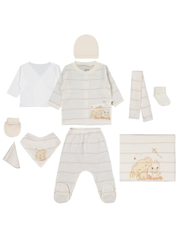 Civil Baby Fil Baskılı 0-1 Ay Zıbın Setleri - Bej
